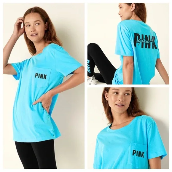 Victoria's Secret PINK Campus Oversized Short Sleeve Tee – 100% Cotton, Crew Neck, Tie Dye With Glitter Logo